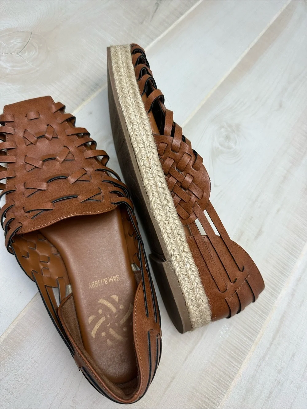 Sam & Libby Tan Woven Leather Slip-On Espadrilles